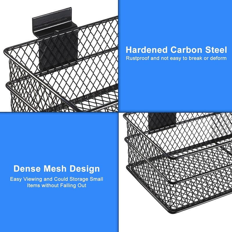 Kokone 4 Pack Metal Mesh Basket for Slatwall, Hanging Storage Bins for Slat Wall, Slatwall Basket Bins for Slatwall Panel, Slatwall Storage Accessories for Garage Workshop Craft Room Organizer, 4 Size - Image 3